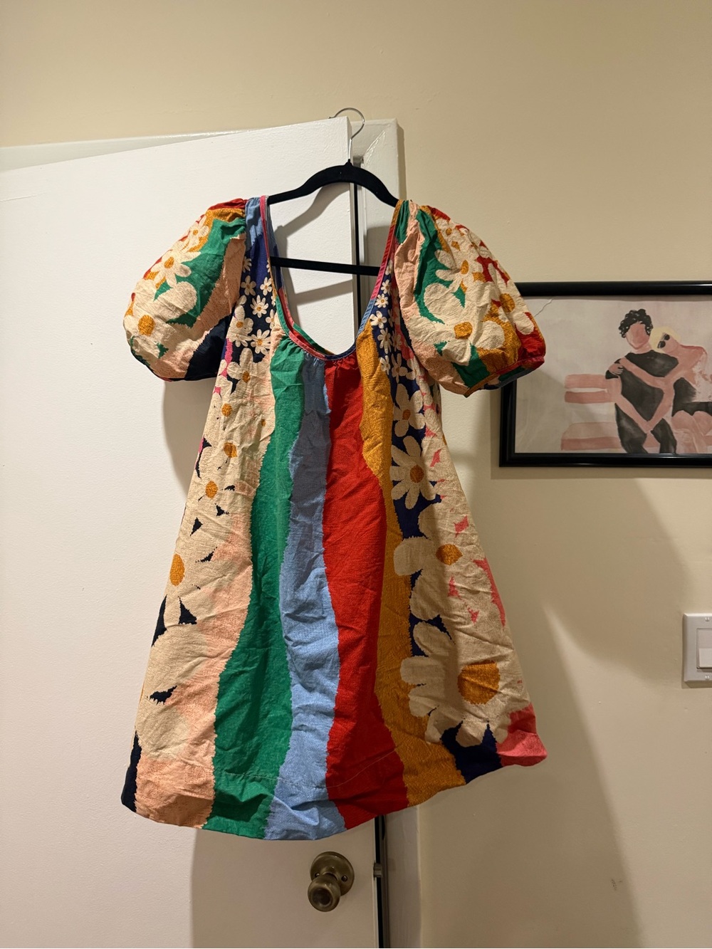 Women’s FARM Rio Super Fun Daisy Rainbow Striped Floral Mini Dress, size L - Picture 4 of 7